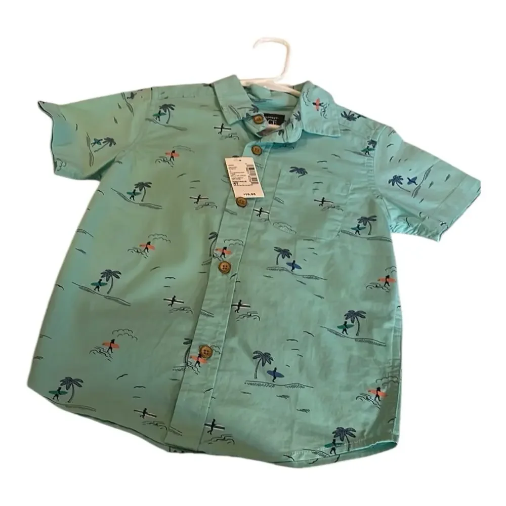 The Children's Place Green Dinosaur Button Down Shirt